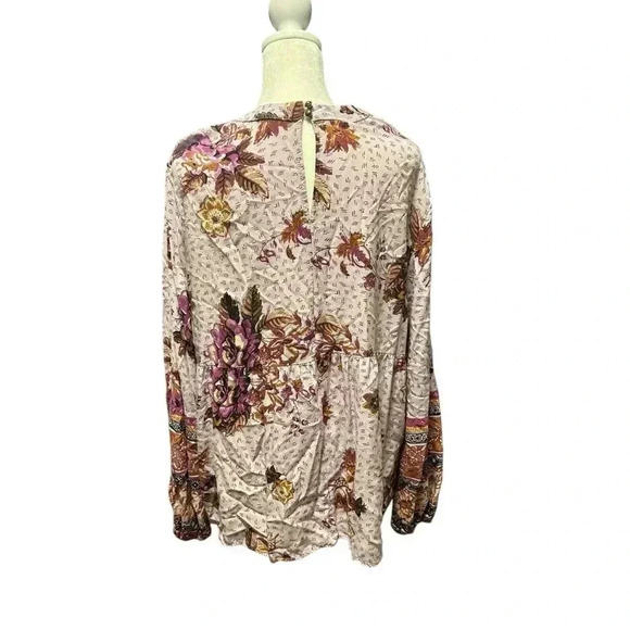 Maurices Tunic Top Size Large Womens Floral Long Sleeve Keyhole Purpe Boho - Picture 2 of 6